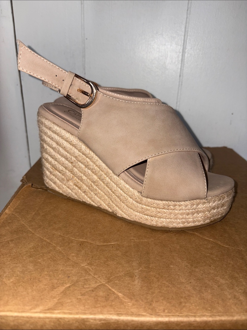 Catherine Malandrino Beige Espadrille Slingback Wedge Sandals size 6.5